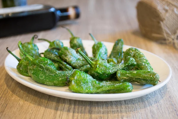 Fried Green Padron Peppers Traditional Spanish Tapa — Stock Photo, Image