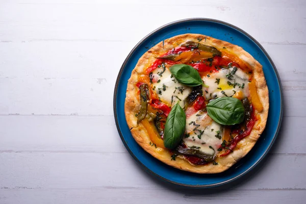 Sebzeli Pizza Napoli Pizzası Fırında Sebzeyle Yapılır Talyan Vejetaryen Tarifi — Stok fotoğraf