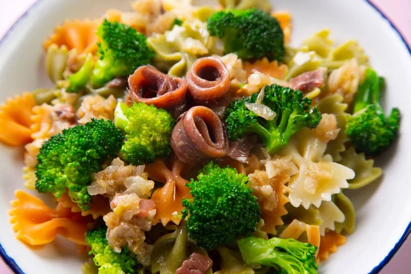 Pasta Met Ansjovis Broccoli Traditioneel Italiaans Recept — Stockfoto