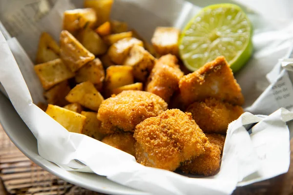 Fish Chips Ist Der Englische Name Für Eine Fisch Und — Stockfoto