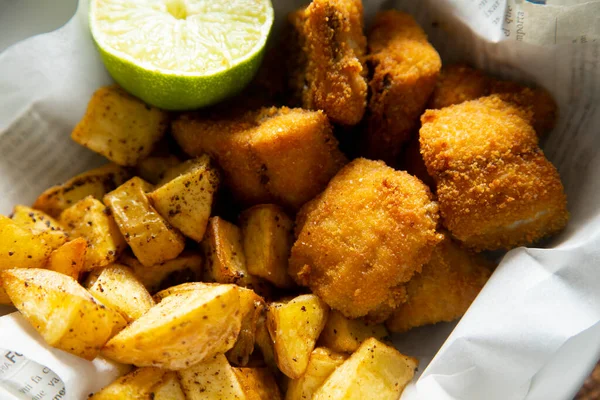 Fish Chips Ist Der Englische Name Für Eine Fisch Und — Stockfoto