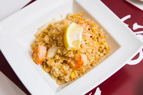 Garnelen Und Gemüse Asiatische Kombiplatte Mit Meeresfrüchten Und Reis — Stockfoto