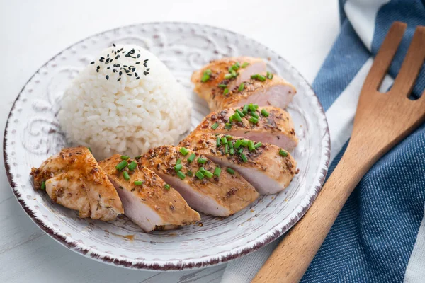 Top Quality Turkey Tenderloin Served White Rice — Stock Photo, Image