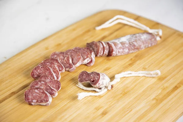 Iberische Wursttapa Fuet Ist Eine Typisch Katalanische Wurst Aus Schweinefleisch — Stockfoto
