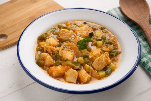 Estofado Pavo Curry Con Calabacín Cebolla — Foto de Stock