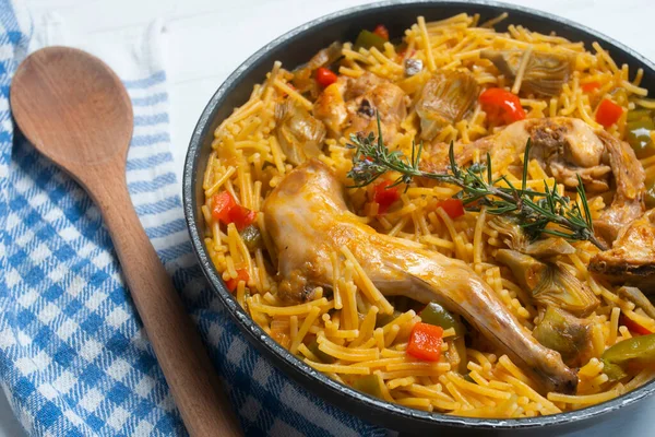 Baked Noodles Rabbit Vegetables Traditional Spanish Tapa — Stock Photo, Image