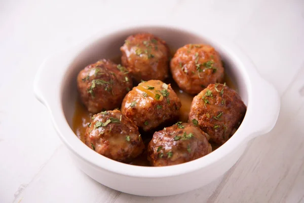 Handmade Meatballs Pork Beef Tomato Sauce — Stock Photo, Image