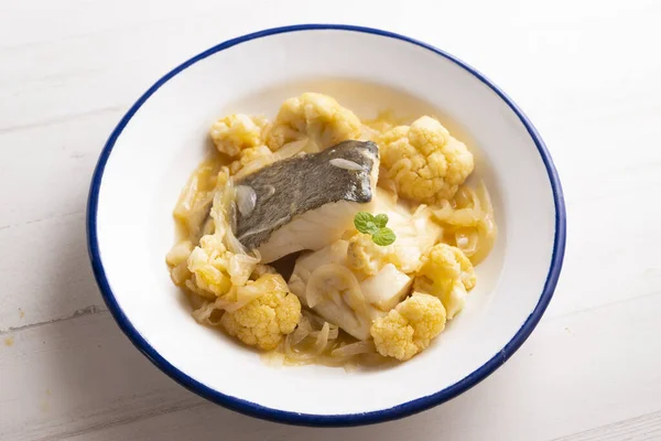 Baked Cod Cooked Potato Cauliflower Traditional Spanish Tapa Recipe Basque — Stock Photo, Image