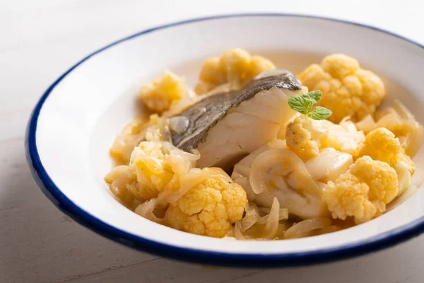Baked Cod Cooked Potato Cauliflower Traditional Spanish Tapa Recipe Basque — Stock Photo, Image