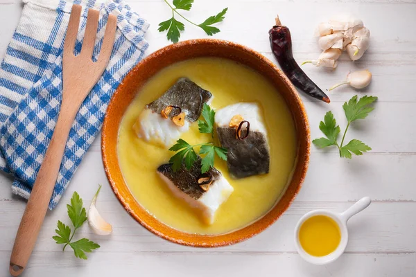 Pilpil Cod Traditional Basque Dish Made Four Basic Ingredients Cod — Stock Photo, Image