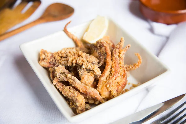 Traditional Spanish Tapa Fried Baby Squid Also Called Chipirones — Stock Photo, Image