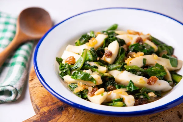 Squid Tapa Chard Raisins Traditional Spanish Recipe — Stock Photo, Image
