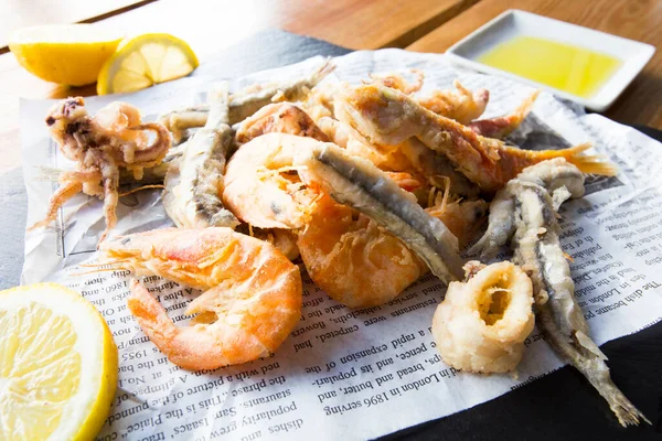Plate Fried Fish Traditional Tapa Towns Spanish Coast — Stock Photo, Image