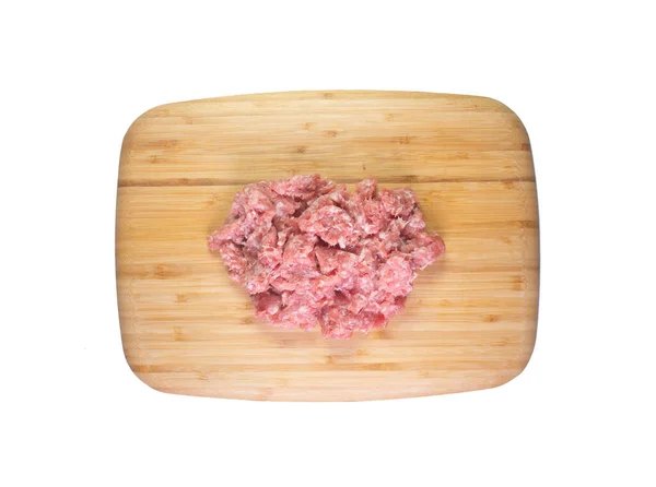Carne Porco Picada Premium Uma Madeira Fundo Branco — Fotografia de Stock