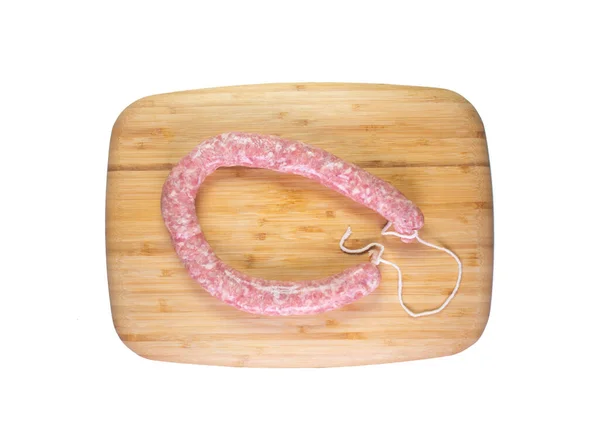 Premium Minced Pork Sausages Wood White Background — Stock Photo, Image