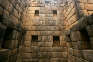 Peru 'nun kutsal vadisinde Machu Picchu şehrinin antik İnka kalesinin ayrıntıları..