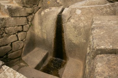 Peru 'nun kutsal vadisinde Machu Picchu şehrinin antik İnka kalesinin ayrıntıları..