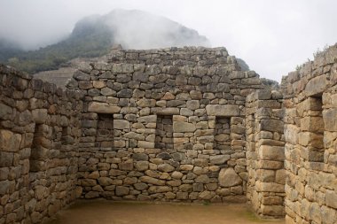 Peru 'nun kutsal vadisinde Machu Picchu şehrinin antik İnka kalesinin ayrıntıları..