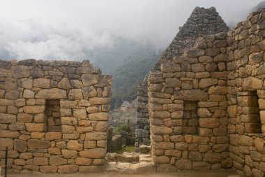 Peru 'nun kutsal vadisinde Machu Picchu şehrinin antik İnka kalesinin ayrıntıları..