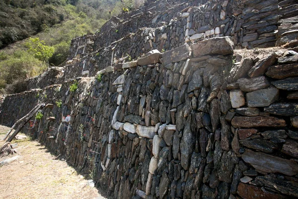 Sektor Lamy Ruiny Choquequirao Inkaskiego Stanowiska Archeologicznego Peru Podobnego Pod — Zdjęcie stockowe