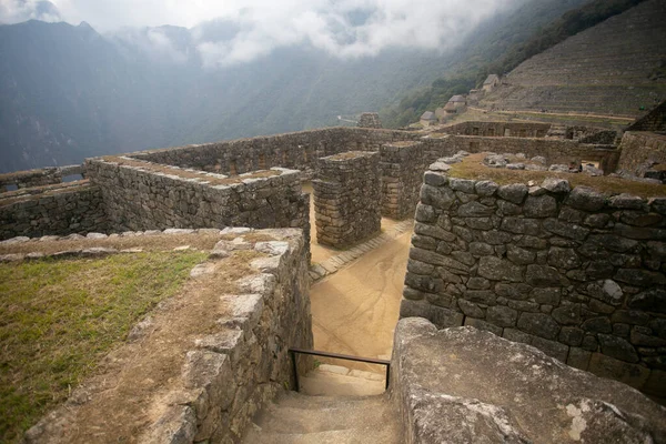 Szczegóły Starożytnej Cytadeli Inków Miasta Machu Picchu Świętej Dolinie Peru — Zdjęcie stockowe