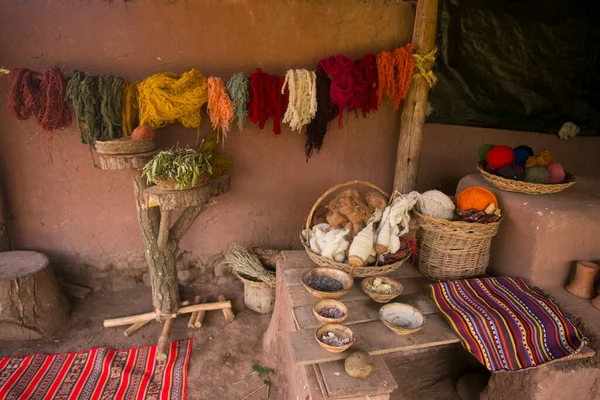 stock image Material for the production of textile crafts in an indigenous community in Peru.