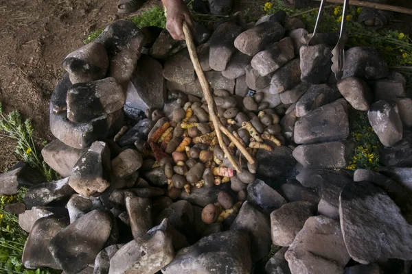 Ingredientes Básicos Para Ceremonia Pachamanca Perú Ceremonia Pachamanca Cocinan Cordero —  Fotos de Stock