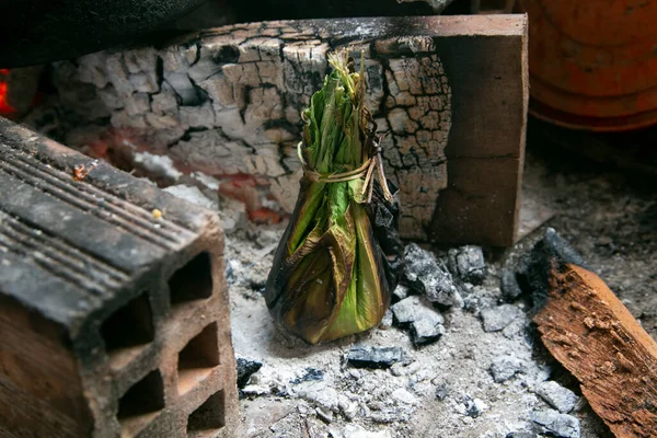 Jungle Frog Recipe Patarashca Consists Dish Ingredients Region Wrapped Bijao — Stock Photo, Image