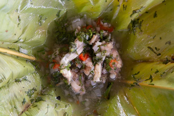 Jungle Frog Recipe Patarashca Consists Dish Ingredients Region Wrapped Bijao — Stock Photo, Image
