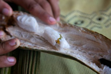 Guama meyvesi. Meyveleri genelde kalın bir kabukta gelir. Tohumları yumuşak bir etle kaplıdır. Yenilebilir ve tatlı bir bulut gibi..