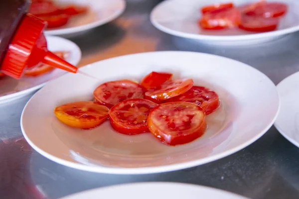 Gewürzte Tomaten Gerichten Einer Picanteria Der Stadt Arequipa Peru — Stockfoto