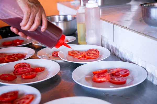 Gewürzte Tomaten Gerichten Einer Picanteria Der Stadt Arequipa Peru — Stockfoto