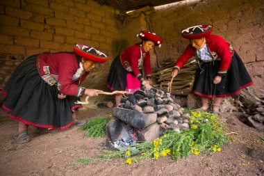 Maras, Peru; 1st October 2022: Celebrating Pachamanca feast with a Quechua tribe in the Sacred Valley, Peru.