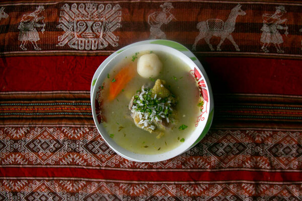 Peruvian chicken broth served in a restaurant in the Peruvian jungle.