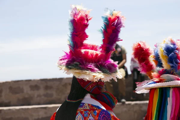 Peru Taquile Adasının Yerlileri Adanın Ana Meydanındaki Bir Etkinlikte Dans — Stok fotoğraf