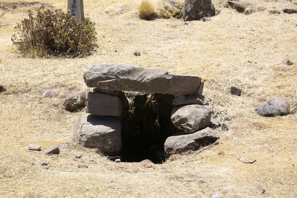Stone well on the island of Taquile on Lake Titicaca in Peru.