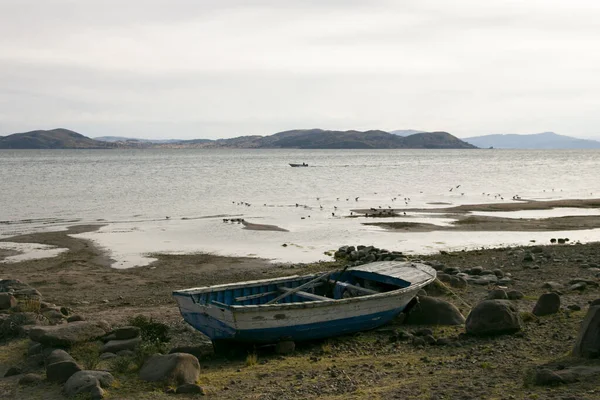Działalność Rybaków Ich Łodzi Półwyspie Llachn Nad Jeziorem Titicaca — Zdjęcie stockowe