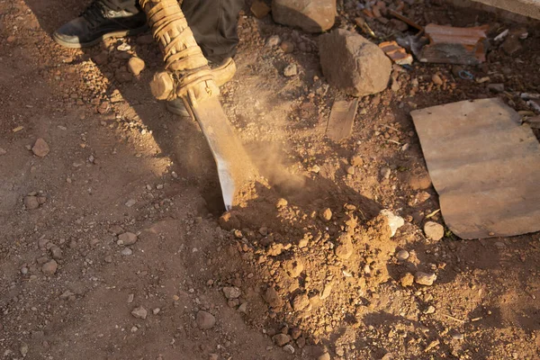 Ferramenta Antiga Usada Para Trabalhar Terra Llachon Região Lago Titicaca — Fotografia de Stock