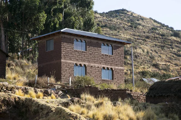 House Built Adobe Material Llachon Lake Titicaca Peru — Stock Photo, Image