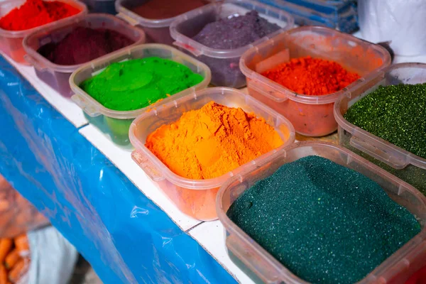 Natürliche Farbstoffe Auf Dem Zentralen Markt Der Stadt Cusco Peru — Stockfoto
