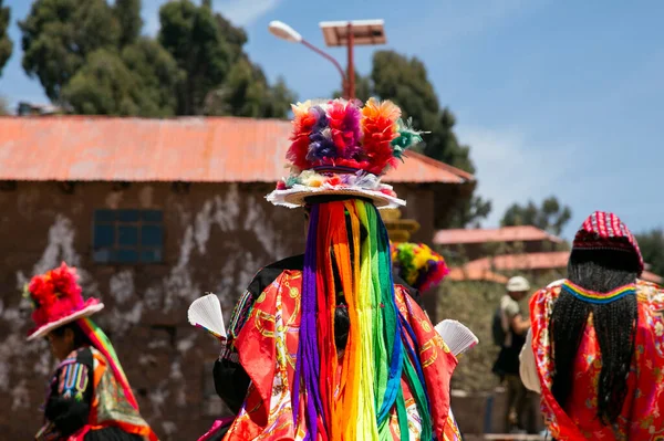 Такиле Перу Января 2023 Года Местные Жители Острова Такиле Перу — стоковое фото