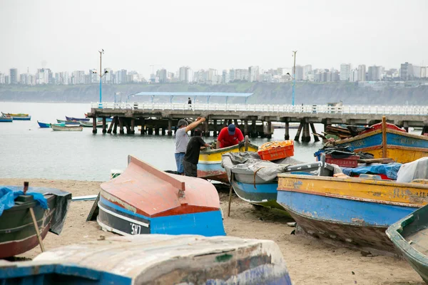 Lima, Peru; 1 Ocak 2023: Peru 'nun Lima kentindeki Chorrios limanında balıkçılık endüstrisinin faaliyeti.