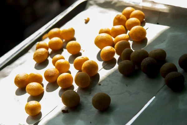 Fried Sweet Potato Balls Kanom Kai Nok Kra Food Stall — Stock Photo, Image
