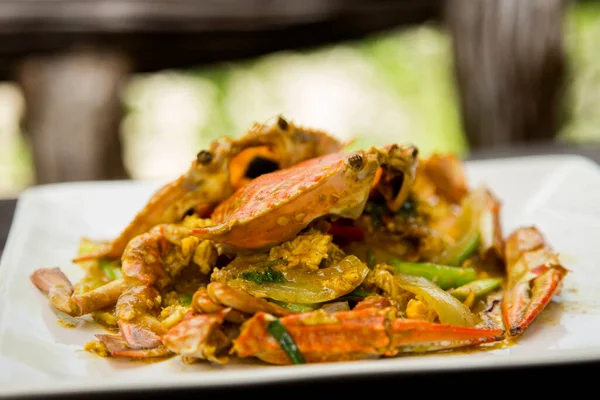 Thai Stir Fried Chilli Crab Poo Pad Namprik Phao Servido — Fotografia de Stock