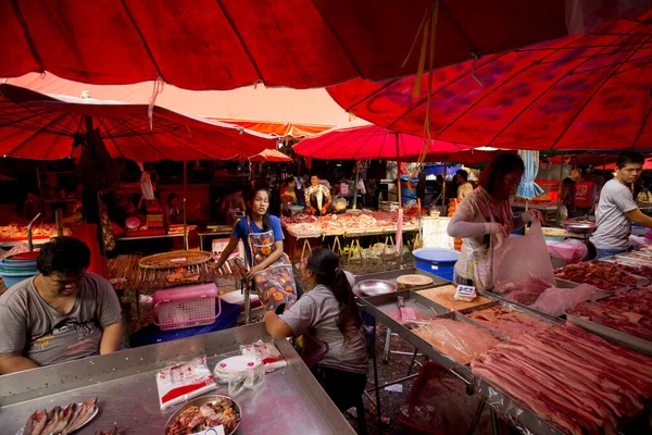Bangkok Thajsko Ledna 2023 Atmosféra Prodejci Khlong Toei Central Food — Stock fotografie