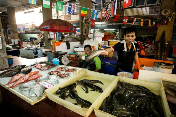 Bangkok Thailand Januari 2023 Sfeer Verkopers Khlong Toei Central Food — Stockfoto