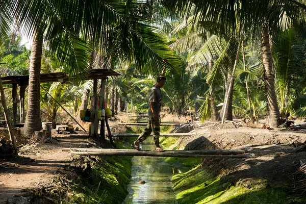 Samut Songkhram Tailandia Enero 2023 Joven Agricultor Que Trabaja Una — Foto de Stock