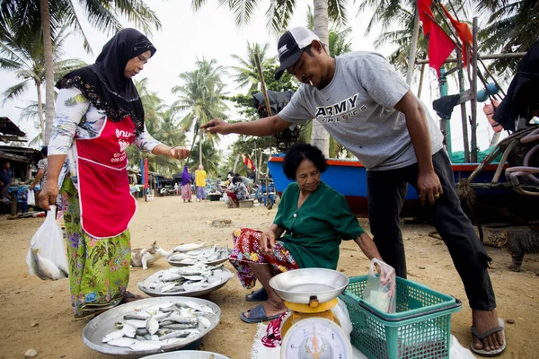 Sichon Thailand Januari 2023 Säljare Och Köpare Fiskmarknaden Vid Stranden — Stockfoto