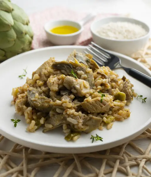 Spanish Paella Tapa Traditional Recipe Cooked Rice Chicken — Stock Photo, Image
