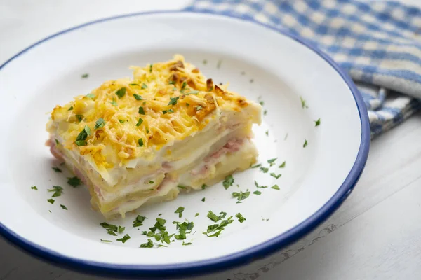 Potato Bechamel Lasagna Recipe Ham Grilled Cheese — Stock Photo, Image